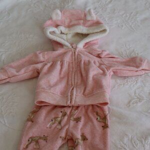 Carter's "Just one you" Pink Fleece Zip Up and deer bottoms